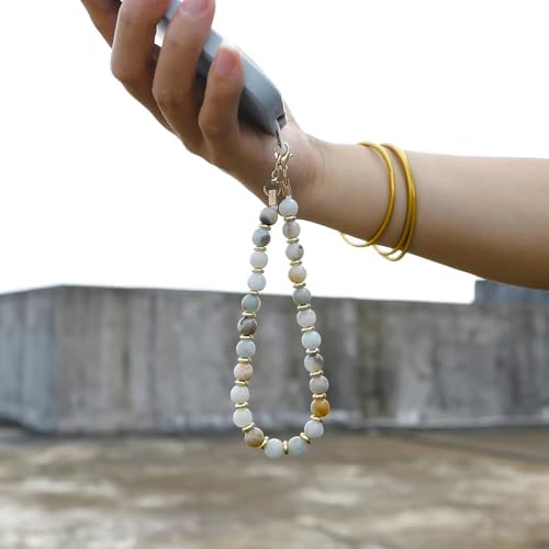 TENOC Marble Beaded Phone Wrist Strap, Amazonite - Image 4