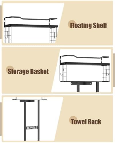 Aetyord Towel Racks for Bathroom 31inch Wall Mounted Towel Rack,Floating Shelf with Wood Plank,Towel Storage for Bathroom can Holds 6 Large Rolled Towels,All Black - Image 3