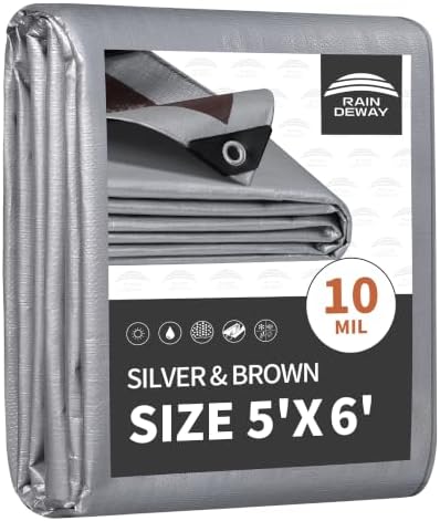 RAINDEWAY 5x6 Feet Tarps Heavy Duty Waterproof,10Mil Small Tarp Cover by RAINDEWAY
