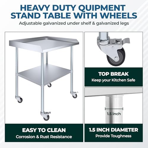 30" x 48" Stainless Steel Rolling Equipment Stand with Casters | 27" High Commercial Kitchen Work Table for Restaurant, Bakery, Garage & Foodservice - Image 2
