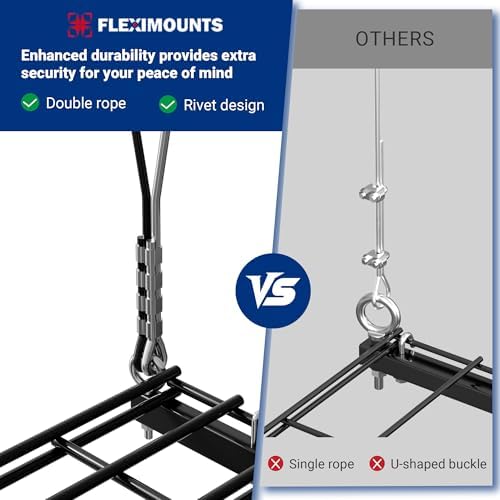 FLEXIMOUNTS Overhead Garage Storage Rack Lift, 4x4 Ft Heavy-Duty Garage Ceiling Storage Racks, Adjustable Organization System With 71'' L Axle, 350lbs Load Capacity, Flat Black - Image 6