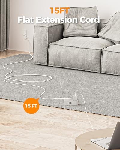 TESSAN Extension Cord 15 FT, Power Strip with 900J Surge Protection, Grey - Image 2
