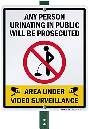 SmartSign 12 x 10 inch “Any Person Urinating In Public Will Be Prosecuted - Under Video Surveillance” Yard Sign with 3 foot Stake, 40 mil Laminated Rustproof Aluminum, Multicolor, Set of 1 by SmartSign