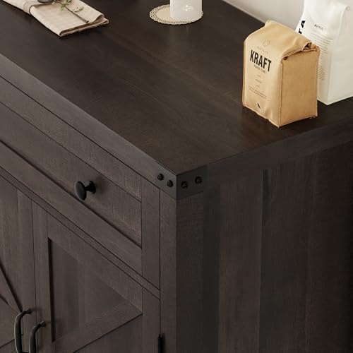HOSTACK Kitchen Storage Cabinet, Farmhouse Coffee Bar Cabinet, Dark Brown - Image 6