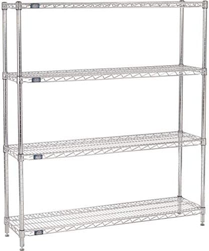 Nexel 12" x 48" x 54", 4 Tier Adjustable Wire Shelving Unit, NSF Listed Commercial Storage Rack, Chrome Finish, leveling feet by Nexel