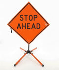 Traffic Roll-Up Sign Kit with Stand – Collapsible Safety Sign & Heavy-Duty Portable Stand, High Visibility, Easy Setup (Stop Ahead, Non-reflective) by EASTERNMETALSIGNSANDSAFETY