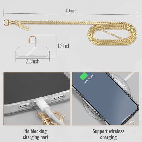 MOUTAKEY Metal Cell Phone chain Crossbody Phone lanyard with 2 Tether Tabs Detachable iPhone Chain Crossbody Strap,Non-rusting,Solid,iPhone Lanyard for Women Girls Travel Shopping Party Camping - Image 4