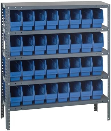 Quantum Storage Systems 1239-201BL Store More Steel Shelving Unit with 6" Shelf Bins, 12" D x 36" W x 39" H, Blue by QuantumStorageSystems