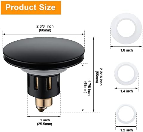 TIORIY Bathroom Sink Stopper, Pop Up Sink Drain Plug, Matte Black - Image 3