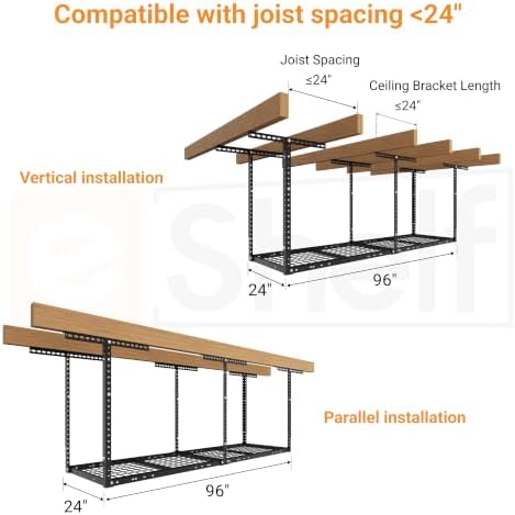 2x8ft Overhead Ceiling Garage Storage Rack, 400LBS Capacity, Black - Image 4