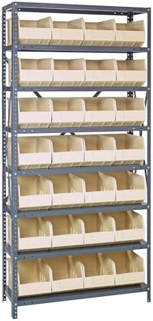 Quantum Storage Systems 1875-463IV Shelving Unit, 18" D x 36" L x 75" H, Carbon Steel, Galvanized with Ivory Bins by QuantumStorageSystems