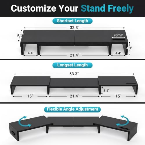 BONTEC Triple Monitor Stand Riser with Smartphone Holder, Black - Image 3