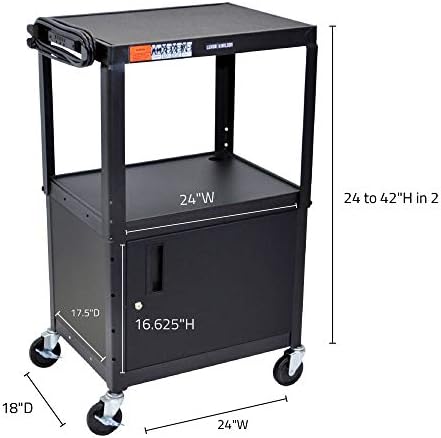 Luxor Multipurpose Adjustable Height Steel A/V Utility Cart with Cabinet - Black - Image 3