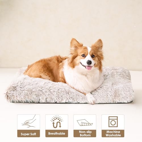 EHEYCIGA Fluffy Dog Crate Bed, Plush Extra Large Dog Pillow, Brown - Image 4
