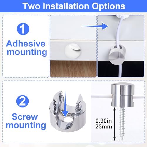 SmallCat 5 Sets Charger Holders for Cords, Silver Adjustable Cable Anchor Holders, Adhesive Metal Cord Clips, Cable Management Wire Organizers for Desk, Office, Nightstand - Image 2
