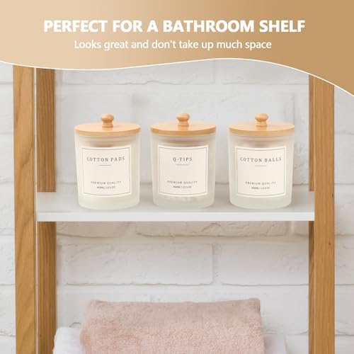 3 Pack Qtip Holder - Bathroom Organizers and Storage, Cotton Round Holder Cotton Swab Dispenser Cotton Ball Holder with Tray, Glass Apothecary Jars with Lids, Bathroom Containers for Floss Pick - Image 3