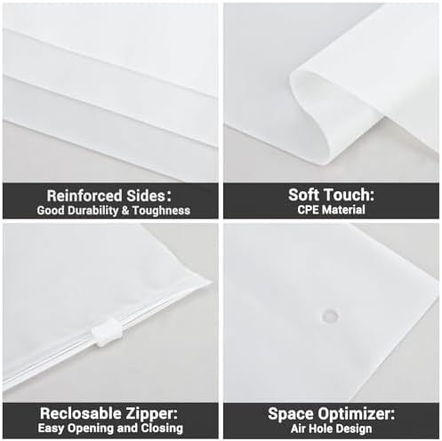 Frosted T Shirt Bags, 200PCS 9x12 inch Plastic Zip Bags for Clothes Packaging, Clothing Shipping, Bikini Swimsuit Bathing Suit Organizer, with Resealable Zipper & Vent Hole, 3 Mil - Image 6