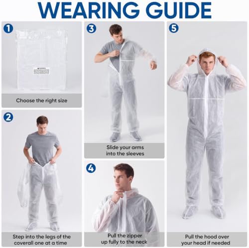 TICONN Hazmat Suit Disposable Coveralls, Full Body Lab Overall Paint Suit - Image 6