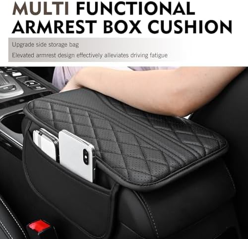 WZP Car Center Console Cover, Leather Arm Rest Cover with 2 Storage Bag, Console Cover for Car Storage Box Protector, Universal for Sedan SUV Truck (Beige) - Image 4