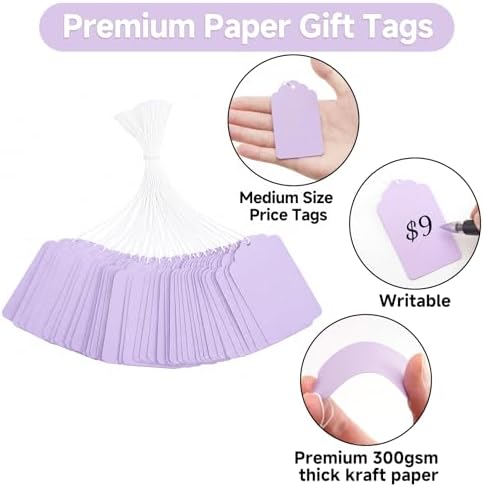 joycraft 200Pcs Gift Tags with String Attached, 2.8x1.6 in Purple Price Tags - Image 3