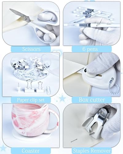 White Desk Accessories and Organizers with Desk Organizer and 360°Rotating Pen Holder stapler Pen and a Lot of Office White Office Supplies Beautifully Presented in a Gift Box - Image 5