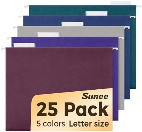 SUNEE Hanging File Folders Vintage Colors, 25 Pack Letter Size File Folders with 1/5-cut Tabs, Stay Organized for Your Home and Office Bulk File and Documents by SUNEE