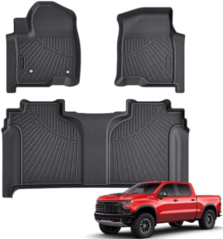 Floor Mats for 2019-2026 Chevy Silverado GMC Sierra 1500 Crew Cab, Chevrolet Silverado/Sierra 2500 HD/3500 HD Crew Cab TPE All Weather Protection Car Floor Liners Accessories by SANBAN-AXE