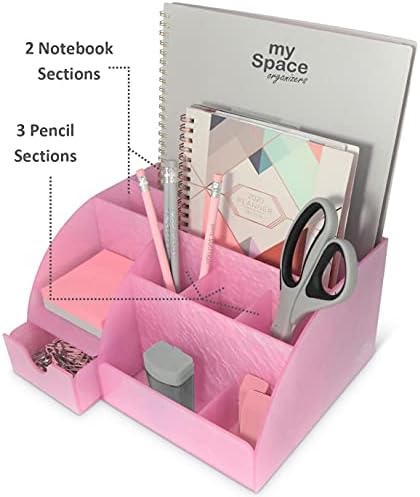 My Space Organizers Pink Desk Organizer Office, Acrylic, with Drawer, 9 Compartments, Supplies and Cool Desk Accessories Organizer, Desktop Pen Holder (Pink) - Image 4