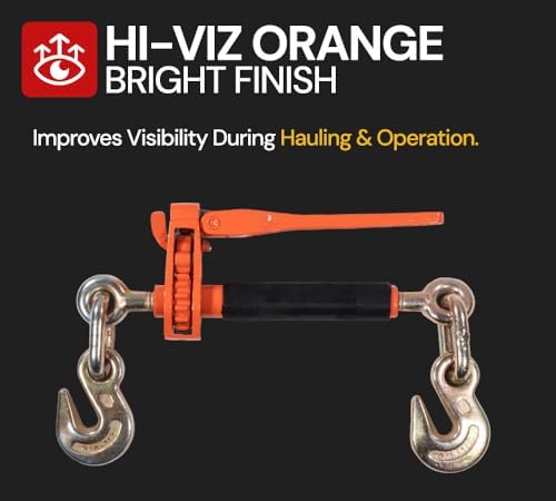 4 Pack 3/8" - 1/2" Hi-Viz Orange Quick Folding Handle Ratchet Load Binder with Grab Hook 12,000 lbs WLL | Tie Down Hauling Chain Binders for Flatbed Truck Trailer - Image 2