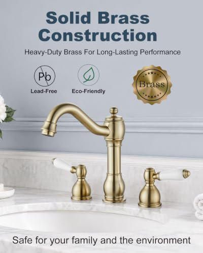 Aolemi Widespread Bathroom Sink Faucet 3 Hole White Lever Brushed Gold - Image 5