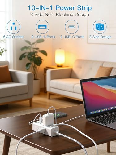 Flat Plug Extension Cord 25Ft, Surge Protector Power Strip 25 Ft Long Cord - Image 2