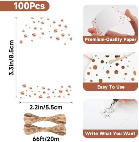 Anwyll Gift Tags with String - 100 Pcs Rose Gold Foil Gift Tags for Present - Image 3
