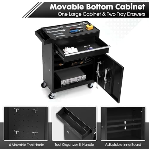 Dawmilon 5-Drawer Rolling Tool Chest with Wheels - High Capacity Tool Cabinet with Detachable Top Toolbox for Garage and Workshop Organization - Metal Tool Cart with Liner & 4 Hooks, Black - Image 4