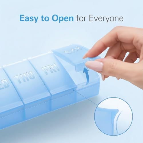 Barhon Large Weekly Pill Organizer, Big Vitamin Organizer Case for 7 Day, Travel Medicine Pill Box to Hold Various Supplements and Fish Oil, Sky Blue - Image 4