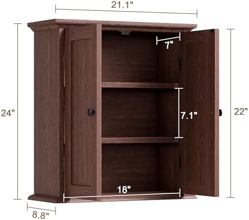 ChooChoo Bathroom Wall Cabinet with 2 Doors, Over The Toilet, Farmhouse - Image 3