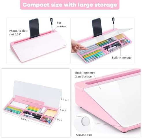 Varhomax Glass Desk Whiteboard with Storage, Desktop Organizer - Image 4