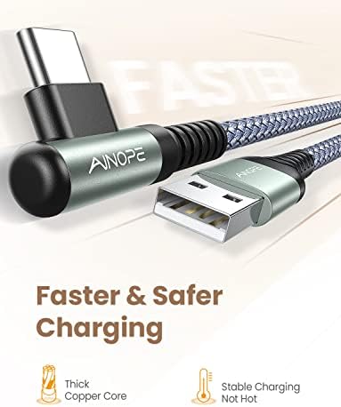 AINOPE USB C Cable 4-Pack [10/6.6/3.3/3.3FT] 3.2A 90 Degree USB C Cable Packs, Nylon Braided Angled USB C Cable Fit for Galaxy S10 S9 S8 Plus S21, Note 10 9 8, LG, Galaxy S21 Charger Fast Charging - Image 4