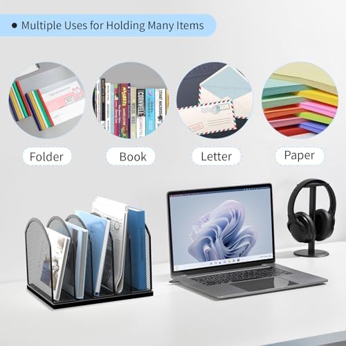 Gawerk 5-Section Vertical Desktop Organizer, 5-Section Mesh File Folder Stand Sorter for Office Home Classroom Organization - Image 6
