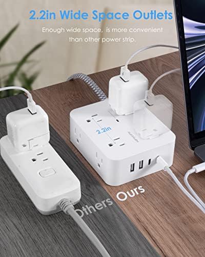 HANYCONY 6Ft Surge Protector Power Strip USB C, 1080J, 8 Outlet Extender - Image 5