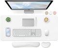 Bloss Leather Desk Pad and Keyboard Wrist Rest, Large Mouse Pad + Keyboard Pad+Mouse Wrist Support, Non-Slip Desk Mat Protector for Office, Home (35.4×15.7 Inches,White) by Bloss