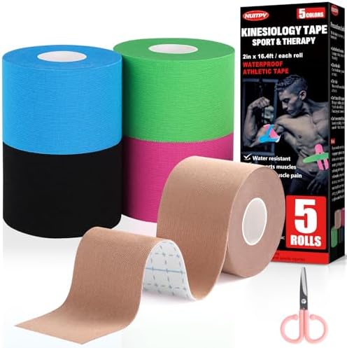 5 Rolls Kinesiology Tape, 5 Colors 2 inch x 16.4 Feet Waterproof Athletic Tape, Uncut Kinetic Tape, Elastic Muscle Tape, Sports Tape, Knee Tape for Exercise and Daily Use by Unknown