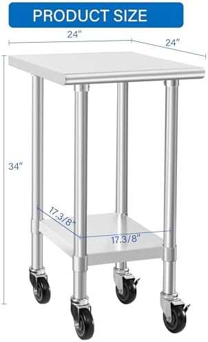 HARDURA Stainless Steel Commercial Table 24×24 Inches with Casters - Image 2