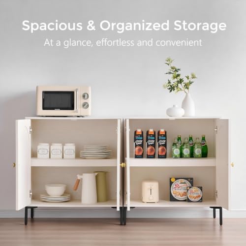 IFGET 123.5" W Modern Arched Sideboard Buffet Cabinet with Storage, White - Image 3
