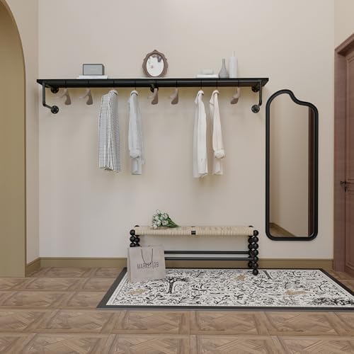 Clothes Rack 70in, Wall Mounted Garment Racks with Real Black Wood Shelf, Heavy Duty Hanging Clothes Rack, Multi-Purpose Hanging Rod, Space-Saving Closet Storage - Image 6