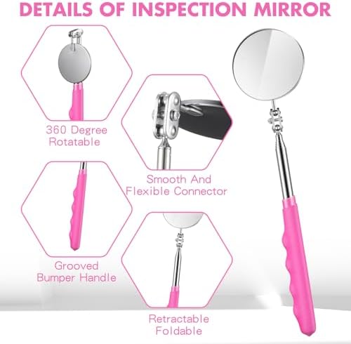 Copkim Telescoping Inspection Mirror for Mechanics,Pink,Round - Image 3