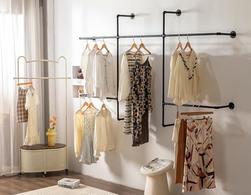 Industrial Pipe Clothing Rack, Wall Mounted Clothes Rack, Hanging Rod - Image 2