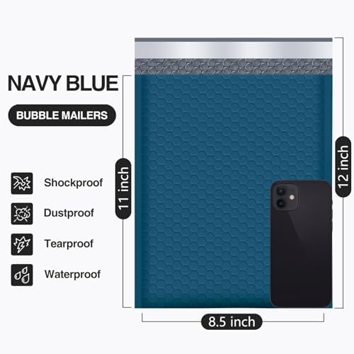 UCGOU Bubble Mailers 8.5x12 Inch Navy Blue 25 Pack Usable Size 8.5x11 Poly Padded Envelopes #2 Medium Mailing Opaque Packaging Postal Self Seal Waterproof Boutique Shipping Bags for Clothes Makeup - Image 2
