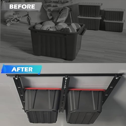 Garage Ceiling Storage Rack, Heavy Duty Overhead Storage Rails for Bins, Adjustable Tote Sliding Organizer, Fits 7-27 Gallon Bins, 310 lbs Capacity, 48” (4 Pack) - Image 3