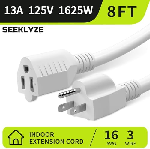 16/3 White Extension Cord 8 FT Indoor, Short Extension Cord - Image 2