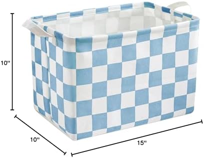 Ohocut Blue White Checkered Canvas Basket, Rectangular Organizing Decorative Storage Basket for Kids Dog Toy, Cute Aesthetic Race Cars Boy Room Decor for Home, Kitchen, Bedroom, Classroom, Shelves - Image 7